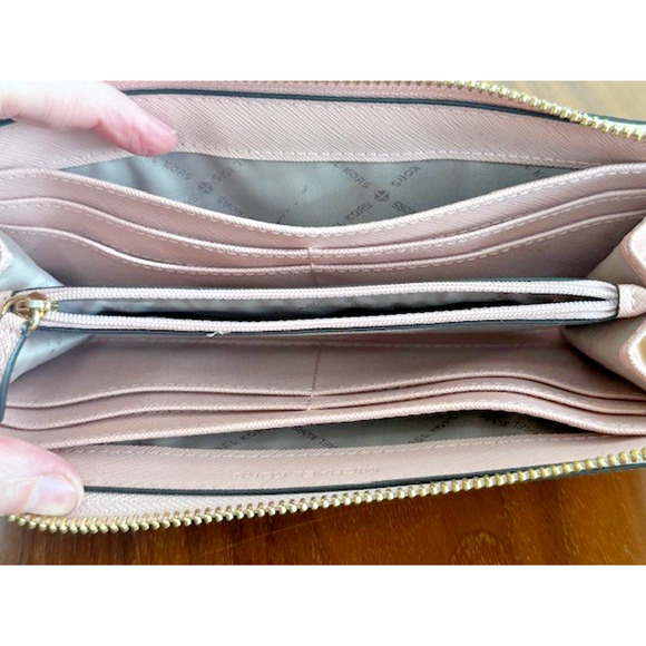 Michael Kors Jet Set Travel Continental Leather Wallet Blush Pink Zip Around MK - Picture 11 of 16